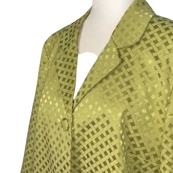 Chico’s Chartreuse Lattice Pattern 3/4 Sleeve Jacket Size 2(10-12) - Picture 2 of 4